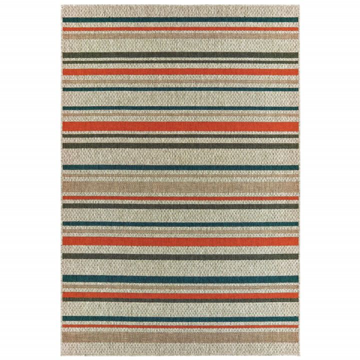 3' X 5' Grey Blue Geometric Indoor Outdoor Area Rug