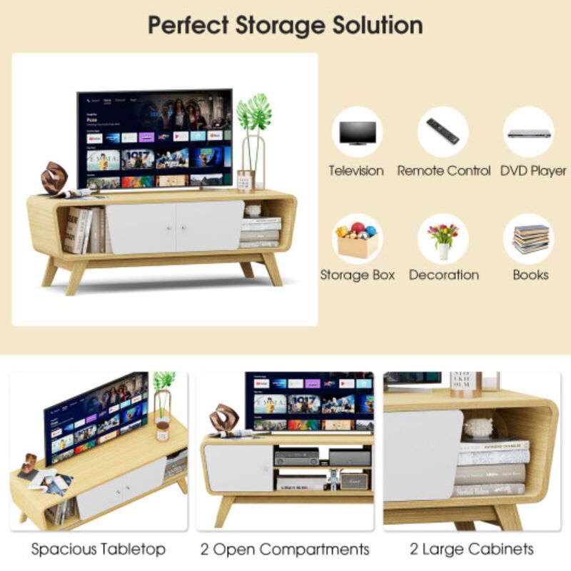 Sliding Door TV Stand with Adjustable Shelf for TVs up to 55 Inch