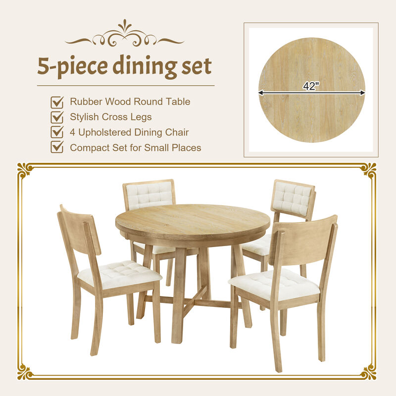 Merax Rustic 42inch Round Table Chairs Dining Set