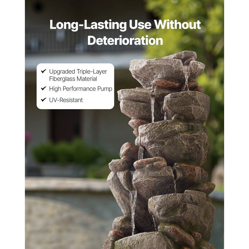 7-Tier Outdoor Water Fountain with LED Light, Rock Cascading Design for Garden Patio image number 4