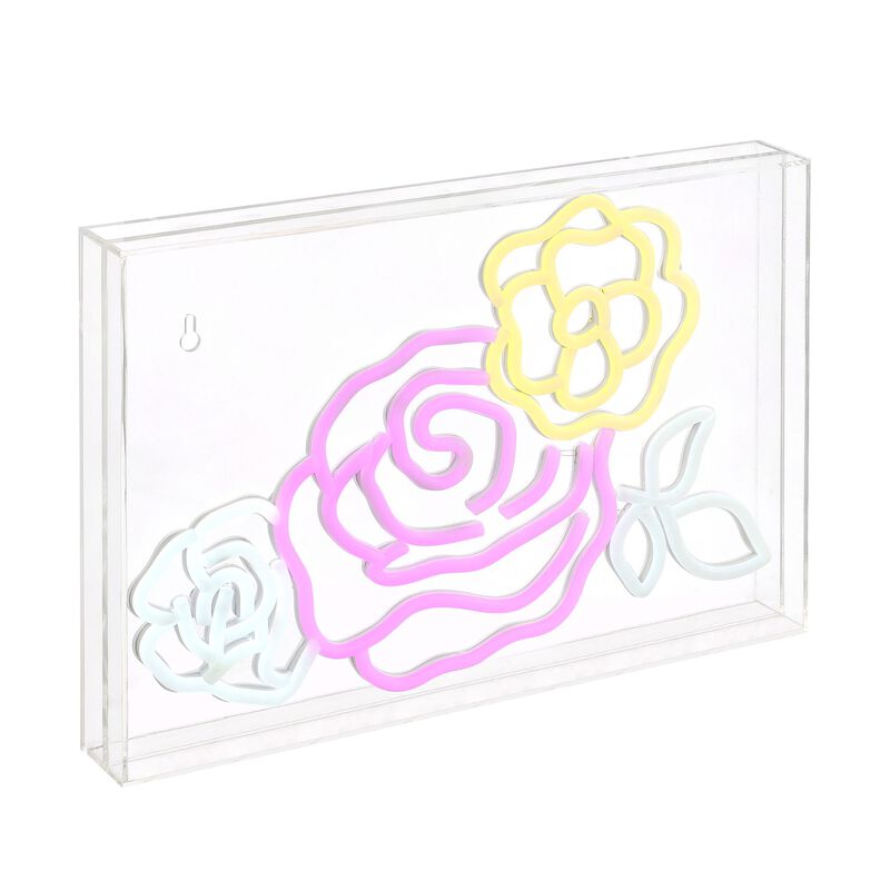 Crowd Of Roses 15" X 10.3" Contemporary Glam Acrylic Box USB Operated LED Neon Light