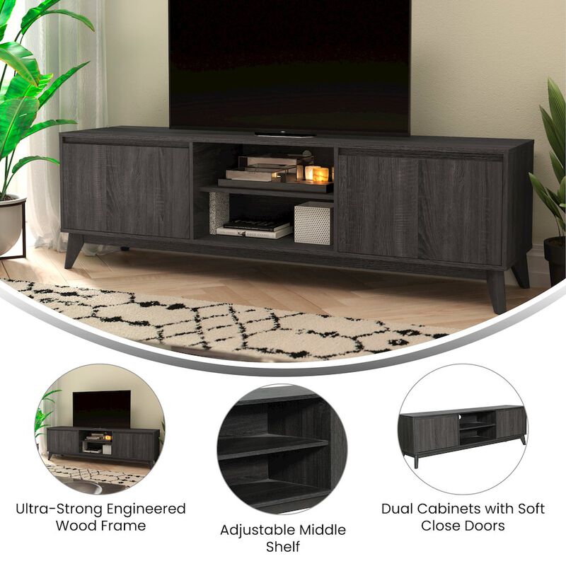Flash Furniture Mid-Century modern 70 Inch media console holds TV's 65+ inches, Black Wash image number 7