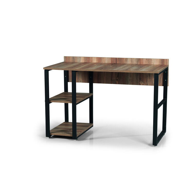 Furnish Home Store Rasse Black Metal Frame 58" Wooden Top 2 Shelves Writing and Computer Desk for Home Office, Oak