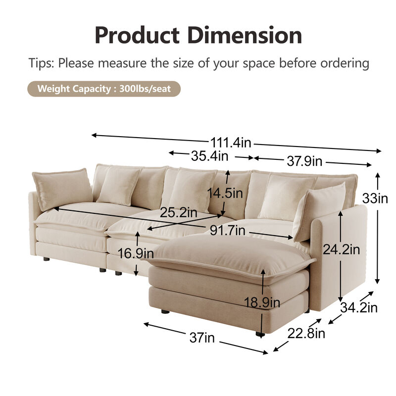 Plugke Chenille  L‑Shaped  Sectional Sofa image number 9