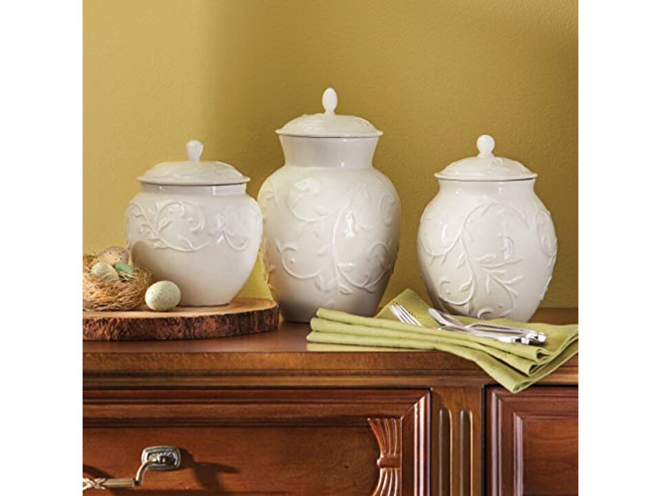Lenox Opal Innocence Carved 3-Piece Canister Set, White