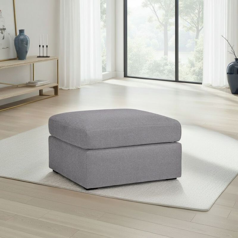 Meso Oversized Square Ottoman, Granite Gray Nuvella Polyester, 32 Inch - Benzara