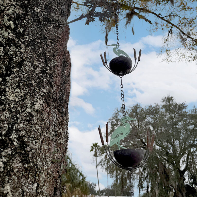 Metal Heron Rain Chain 102in Green Rustic Hanging Downspout Alternative Bell image number 8