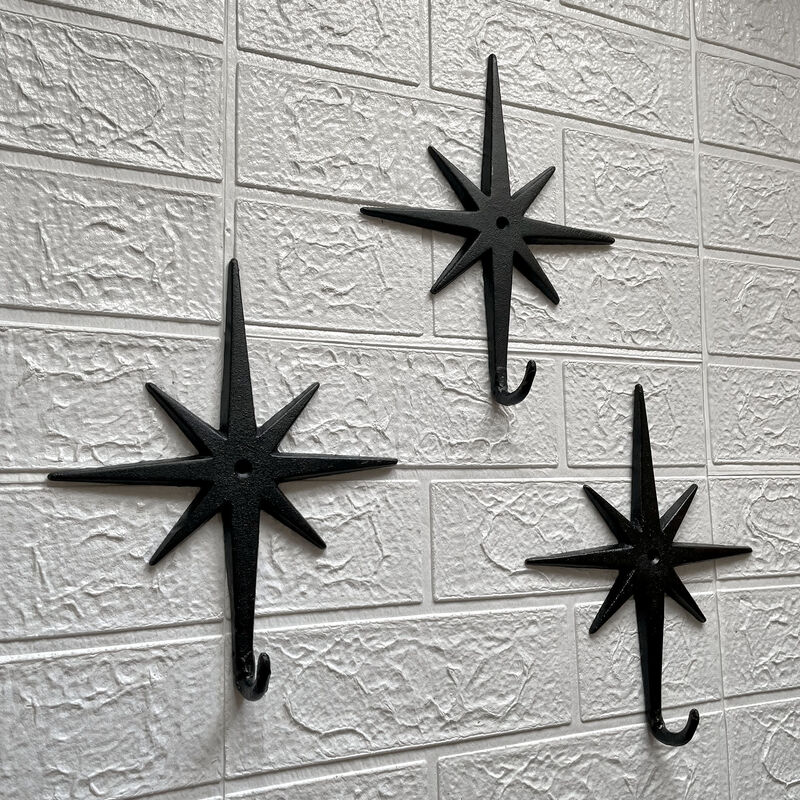 Set of 3 Cast Iron Atomic Starburst Wall Hooks &ndash; Mid-Century Modern Design, Black Finish, 9" High, 7.25" Long, Durable and Stylish for Organizing Coats, Hats, Keys, and More image number 5