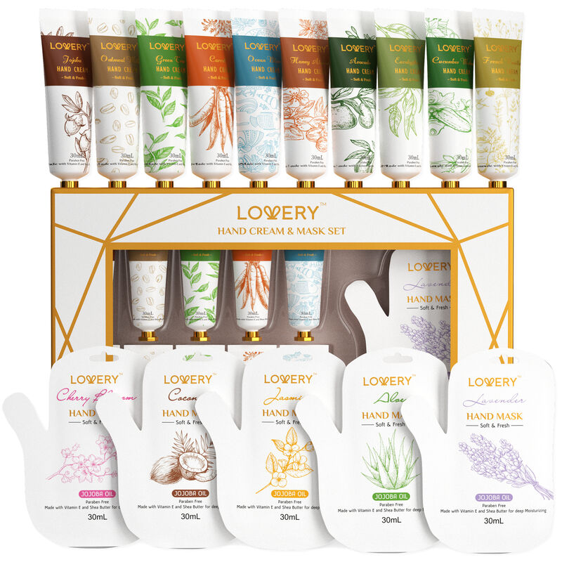 Lovery Hand Cream & Hand Mask Gift Set - 10 Hand Lotions and 5 Hand Masks