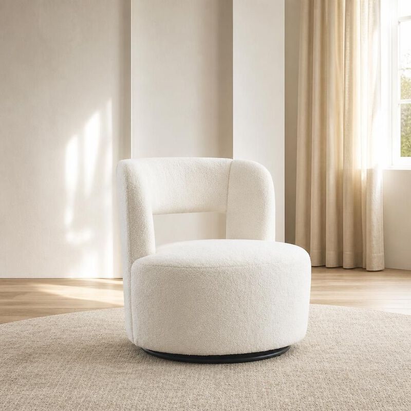 GOODSILO Soft Plush 360 Degree Swivel Round Accent Barrel Chair Upholstered in Cozy Teddy Fabric for Living Room, Bedroom and Office Spaces image number 2