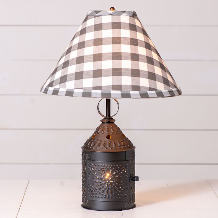 Smokey Black Table Lamp 215in With Gray Check Fabric Shade, 3-Way Switch