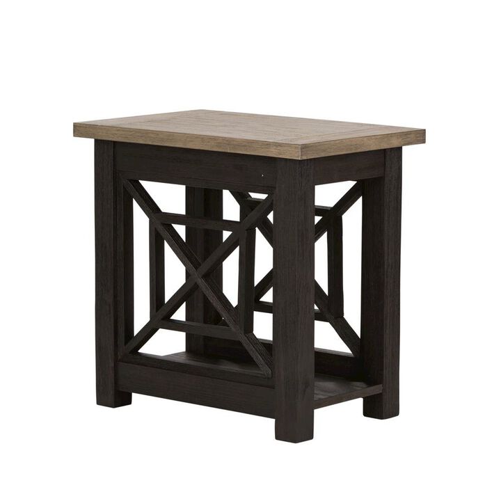 Black Side Table with Acacia Solid and Veneer, Small Sofa Table