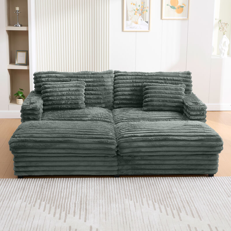 Merax Oversized Chaise Sofa  Loveseats with Plush Faux Rabbit Fur, Deep Seating, Built-in USB Charging image number 1