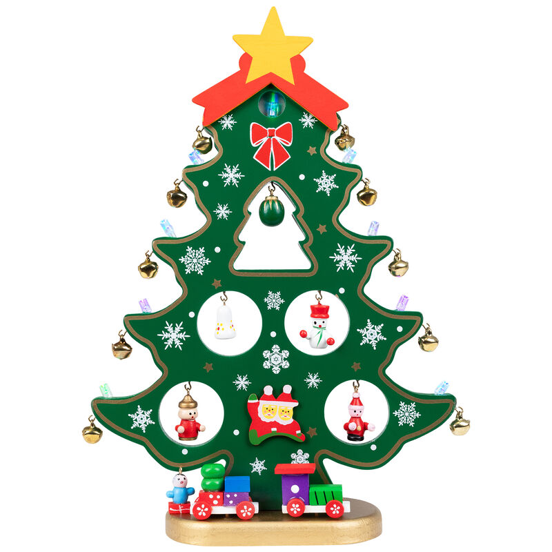11.25" Red and Green Christmas Tree Cut-Out with Miniature Ornaments Tabletop Decoration image number 0