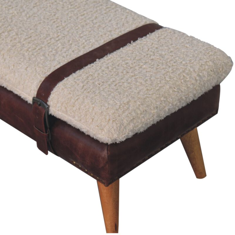 Artisan Furniture Solid Wood Boucle x Mahogany Leather Bench
