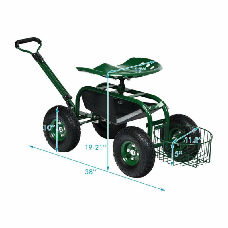 Hivvago Heavy Duty Garden Cart with Tool Tray and 360 Swivel Seat