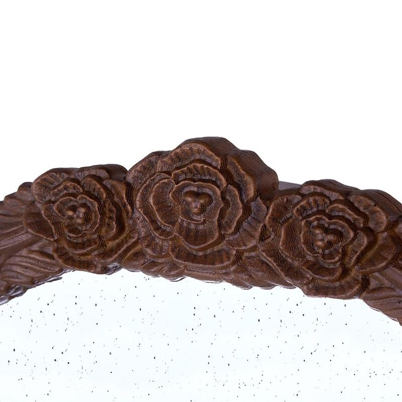 HomeRoots 42" Brown Crowned Top Antiqued Glass Arch Framed Accent Mirror image number 3
