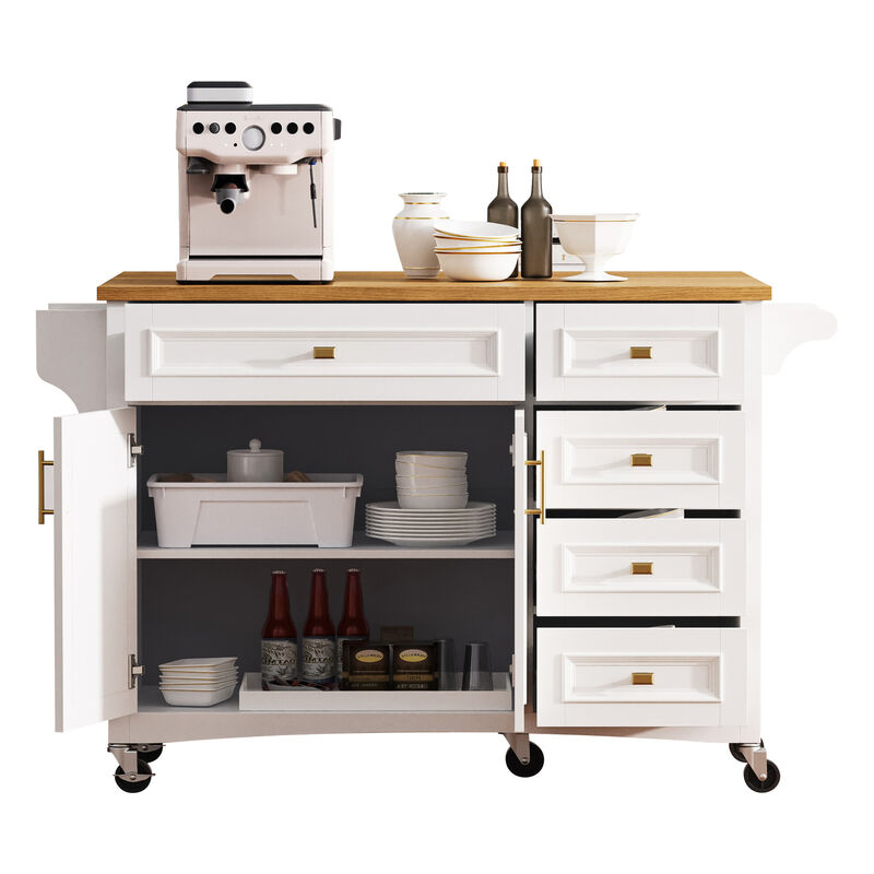 Merax Embossed Texture Kitchen Island on Wheels with Spice Rack