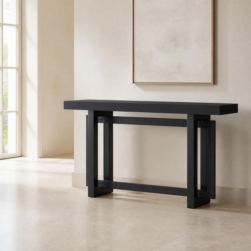 GOODSILO 59.1 Inch Extra Long Entryway Console Table with Pine Veneer, Solid Pine Legs, Triple Rectangle Design for Hallway, Living Room, Kitchen, Office image number 2