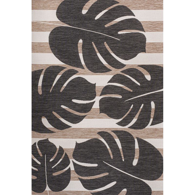 Allison Classic Beach Stripe and Monstera Leaf Indoor/Outdoor Area Rug