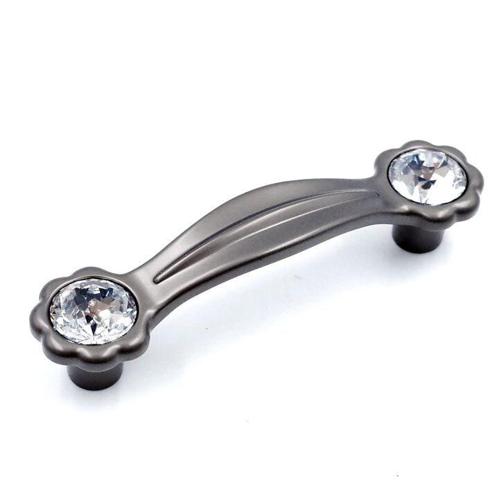 JETLAND Cabinet Drawer Crystal Pulls, 4-Pack, Grey with Clear Glass, 3"" Hole Centers, Shining Daisy, Cabinet Handles for Dresse