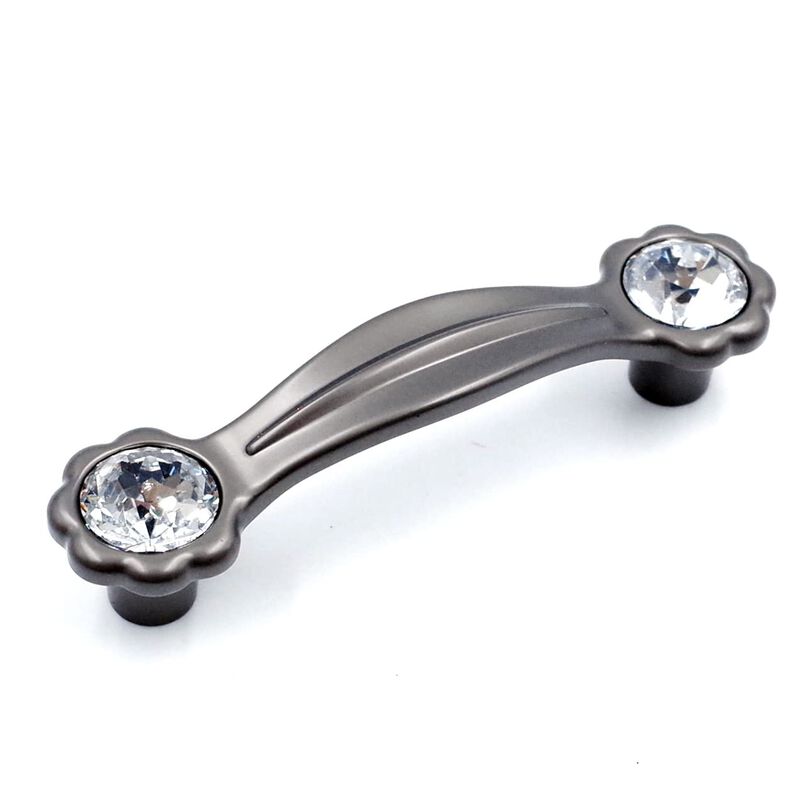 JETLAND Cabinet Drawer Crystal Pulls, 4-Pack, Grey with Clear Glass, 3"" Hole Centers, Shining Daisy, Cabinet Handles for Dresse