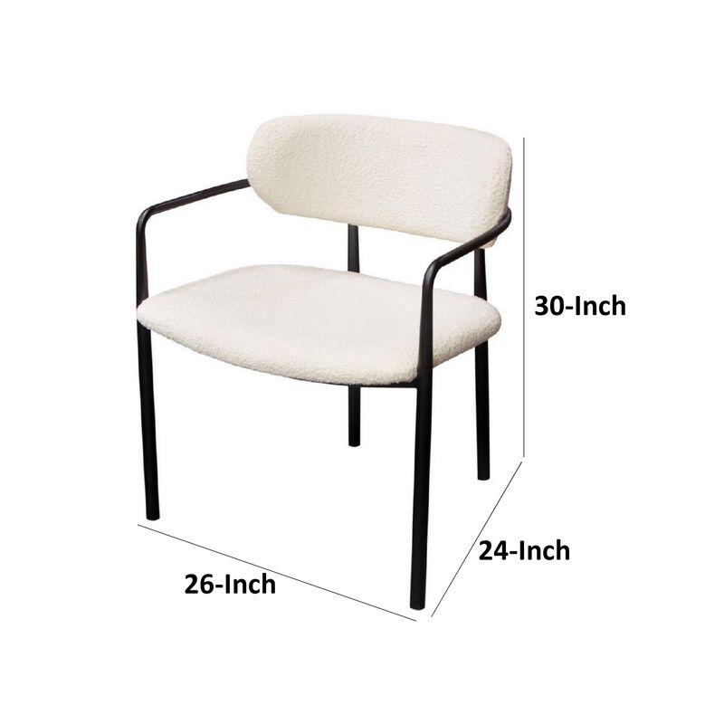 Oke 26 Inch Padded Dining Chair, Set of 2, Black, Ivory Boucle Upholstery - Benzara