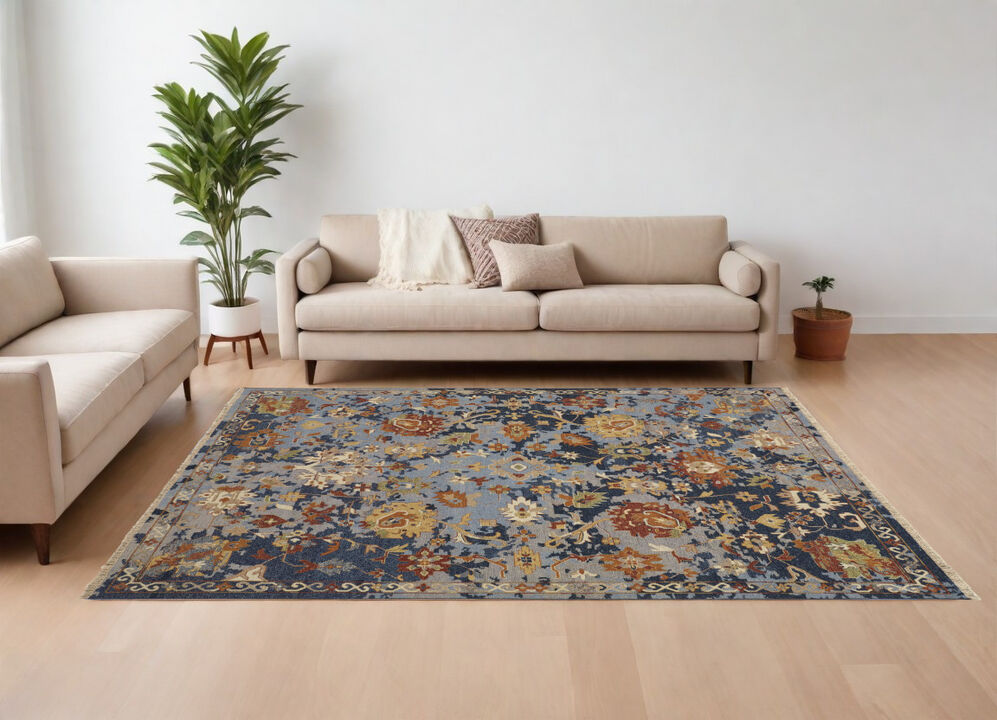 HomeRoots Wool Floral Hand Knotted Area Rug With Fringe