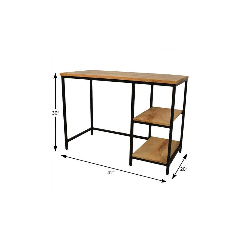 HomeRoots 42" Natural and Black Solid Wood and Metal Computer Desk image number 3