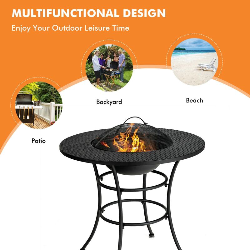 Mondawe 31.5" Fire Pit Dining Table - BBQ Grate & Spark Screen Included