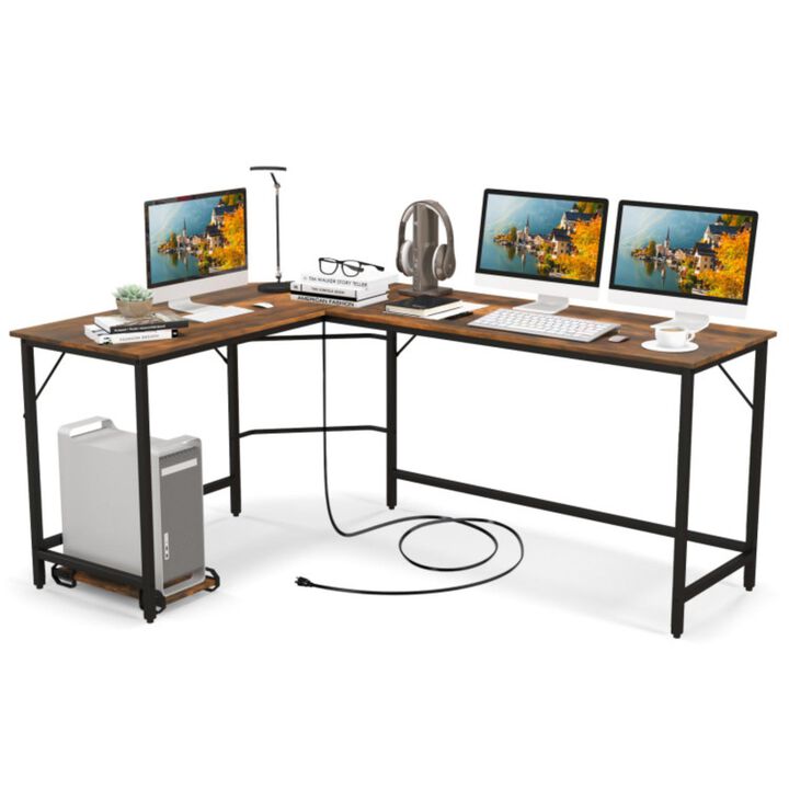 Hivvago L-Shaped Computer Desk with CPU Stand Power Outlets and USB Ports