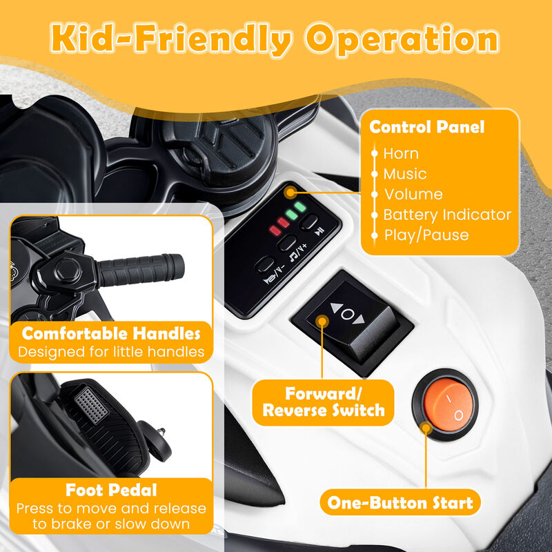 Electric Kids Motorcycle 6V with Headlights Music and Detachable Training Wheels for Yard image number 7