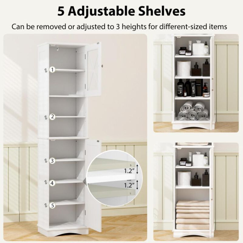Hivvago Tall Bathroom Cabinet Freestanding Storage Cabinet with 5 Adjustable Shelves