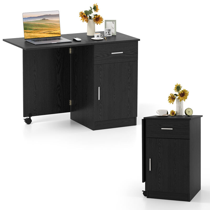 Folding Computer Desk with Drawer and Mobile Cabinet for Home Office
