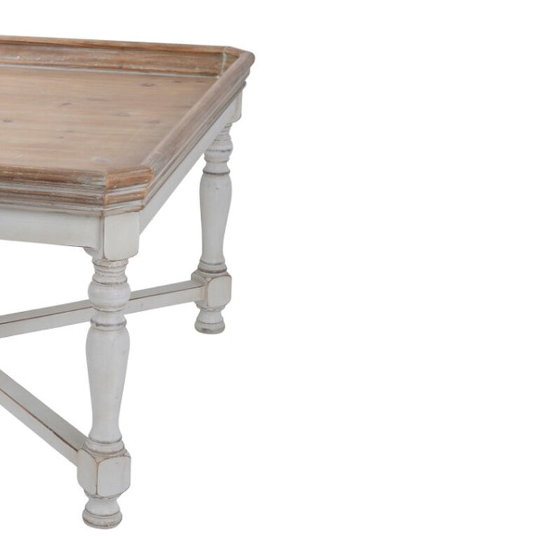 Square Shaped Wooden Coffee Table With Beveled Edges, Brown & Gray