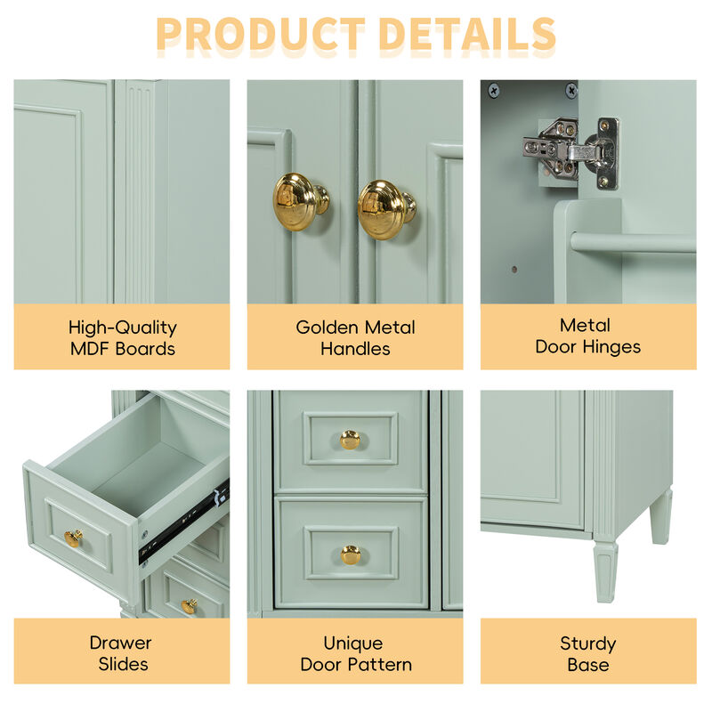 Merax Freestanding Bathroom Storage Vanity with Gold-Tone Handles, 2 Drawers & Cabinet image number 6