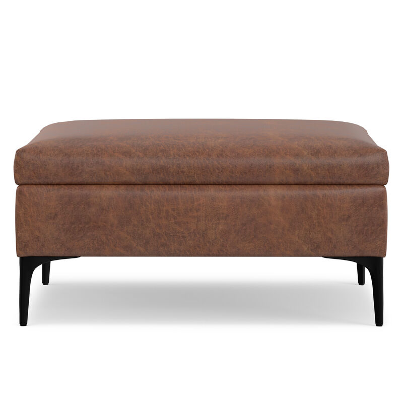 Rebecca 36 inch Wide Contemporary Square Mid&nbsp;Century Coffee Table&nbsp;Storage Ottoman with Lift Up Lid in Distressed Saddle Brown Vegan Faux Leather, Assembled image number 5