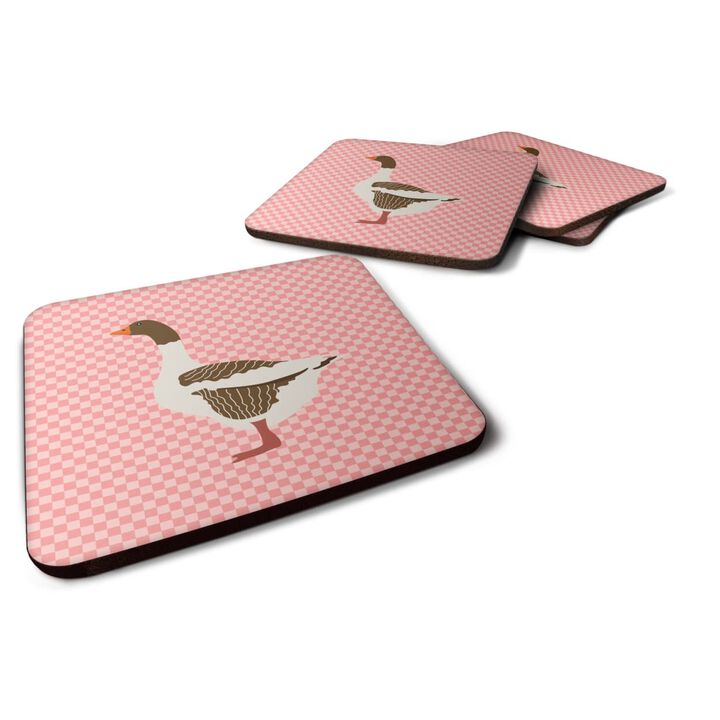 Caroline's Treasures Pomeranian Rogener Goose Pink Check Decorative coasters, 3.5, Multicolor