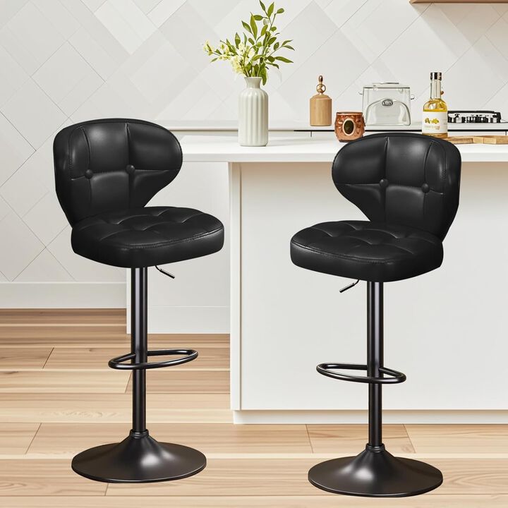 PU Leather Swivel Bar Stools Set of 2, Modern Hydraulic Adjustable Counter Height Stools, Steady Water Resistant Iron Frame 360&deg; Kitchen Island Chairs