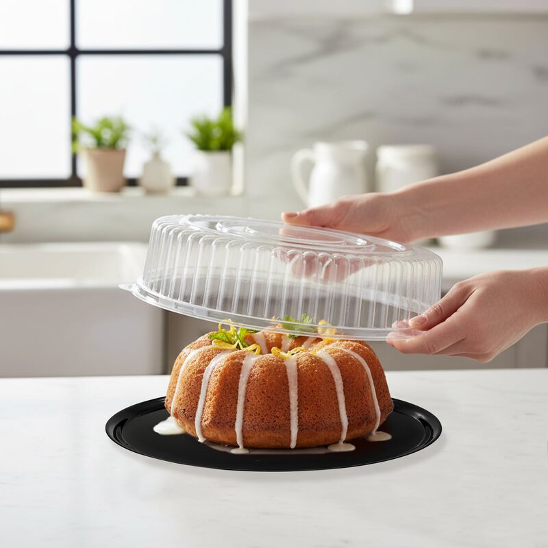 14" Black Round Plastic Trays with Lids (25 Sets) image number 7