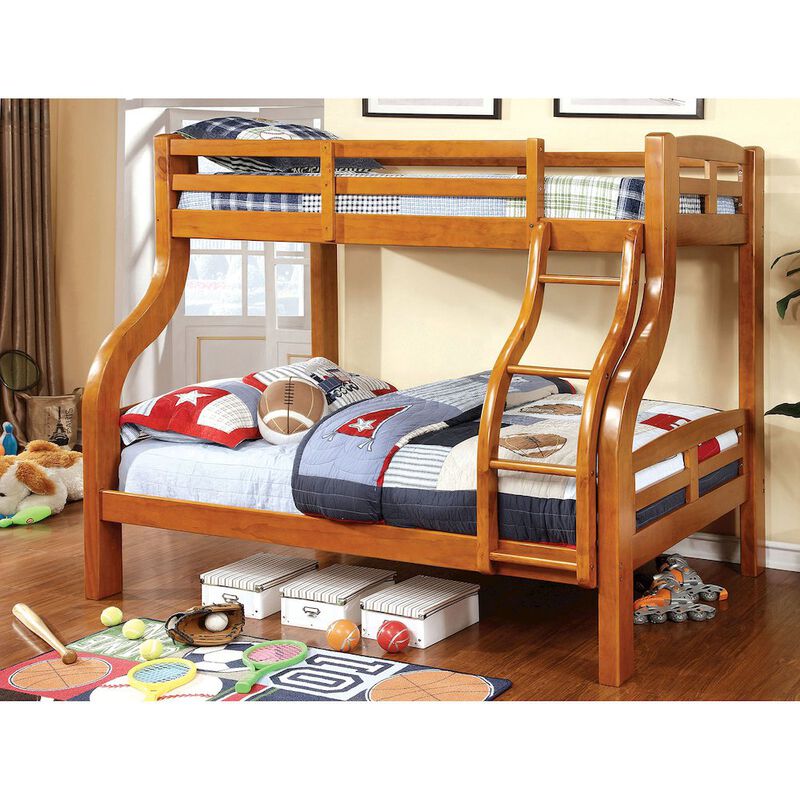 Wooden Twin Over Full Bunk Bed in Oak image number 3