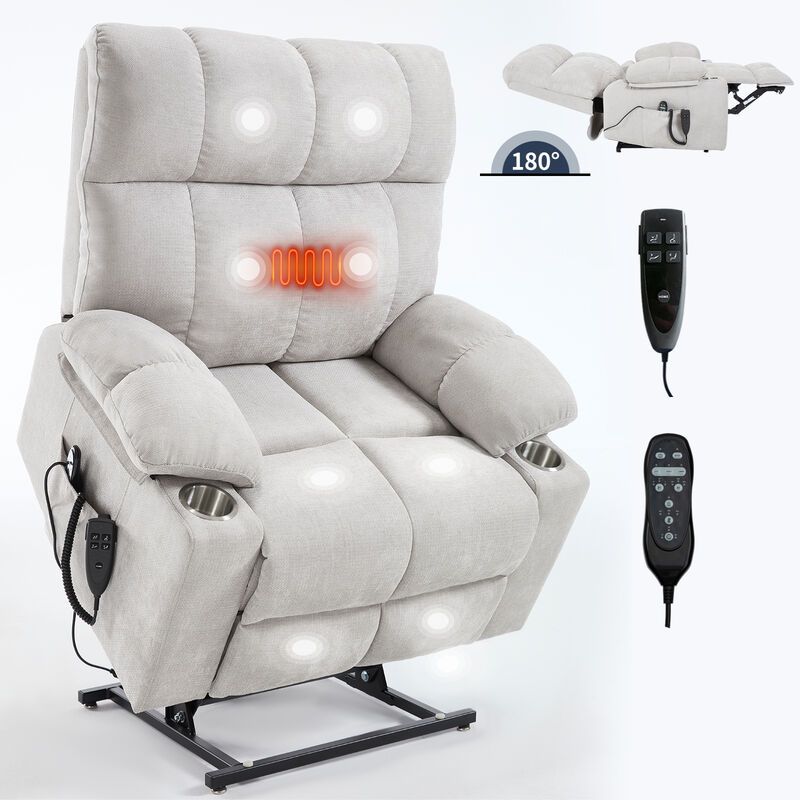 Dual Motor Infinite Position Chenille Power Lift Recliner Chair with Massage and Lumbar Heating