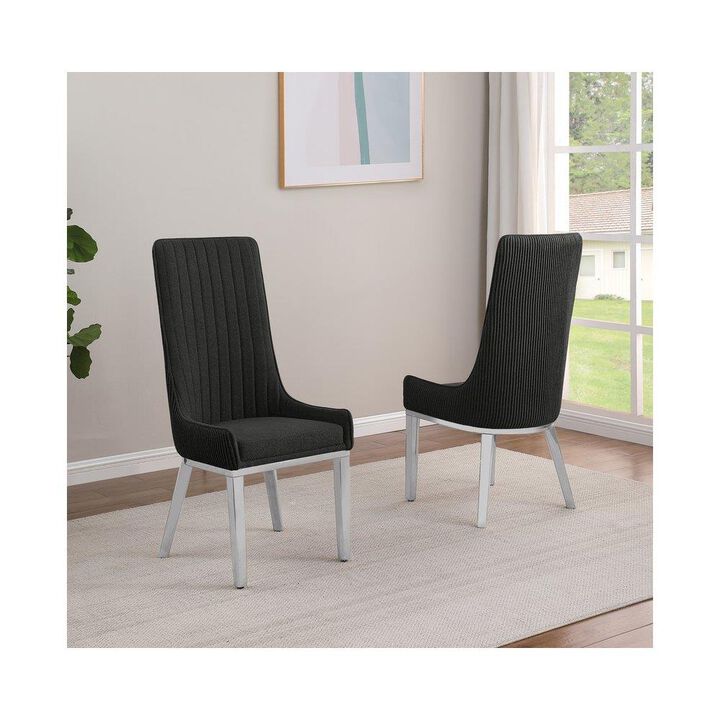 Black Teddy Fur Dining Chairs with Silver Stainless Steel Base - Set of 2