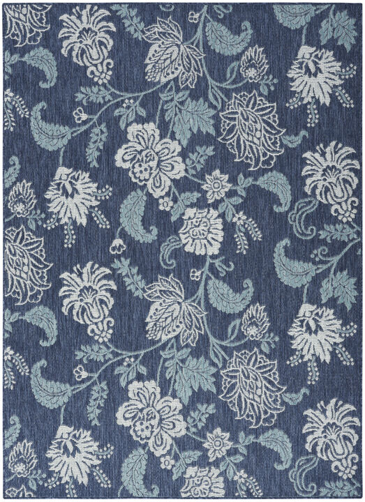 HomeRoots 6' X 9' Navy Blue And Ivory Floral Indoor Outdoor Area Rug