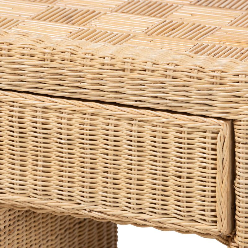bali & pari Mimi Natural Rattan Checkered End Table with Drawer image number 5