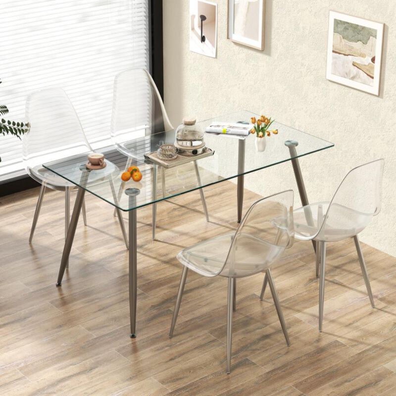 Hivvago Set of 4 Dining Chairs Modern Plastic Shell Side Chair with Clear Seat and Wood Legs