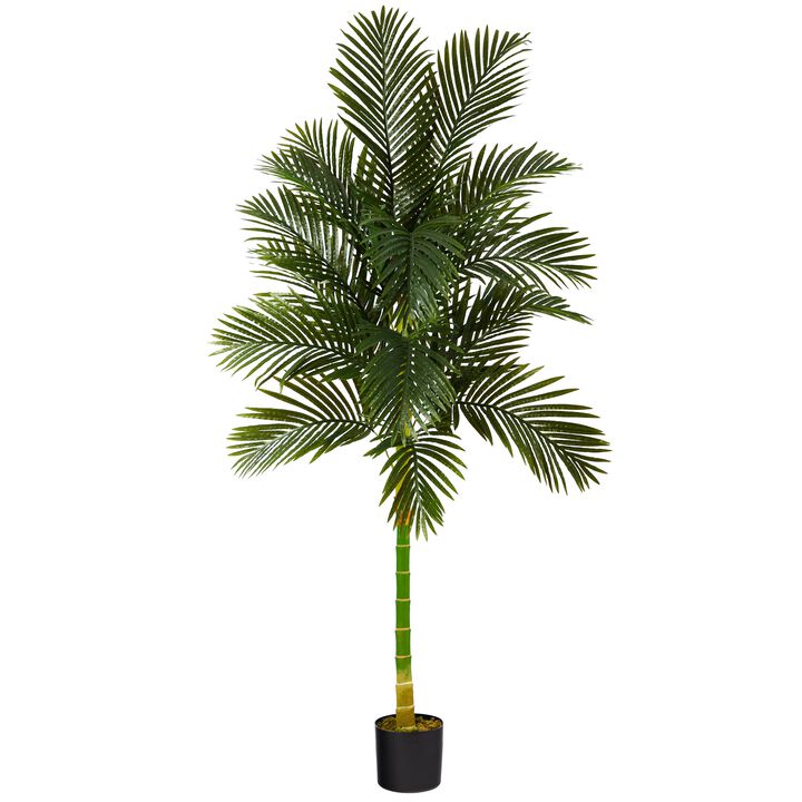 Hivvago 7 Feet Single Stalk Golden Cane Artificial Palm Tree