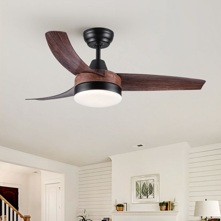 42 Inch Ceiling Fan with LED Light & Remote, Rustic Brown Wood Grain ABS Blades, 6-Speed