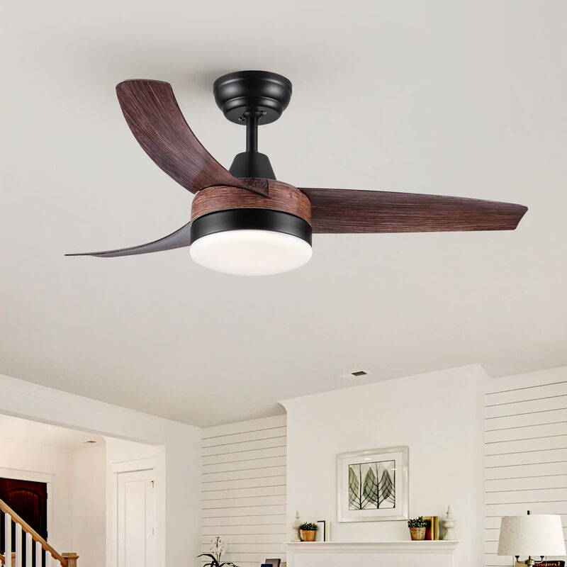 42 Inch Ceiling Fan with LED Light & Remote, Rustic Brown Wood Grain ABS Blades, 6-Speed image number 1