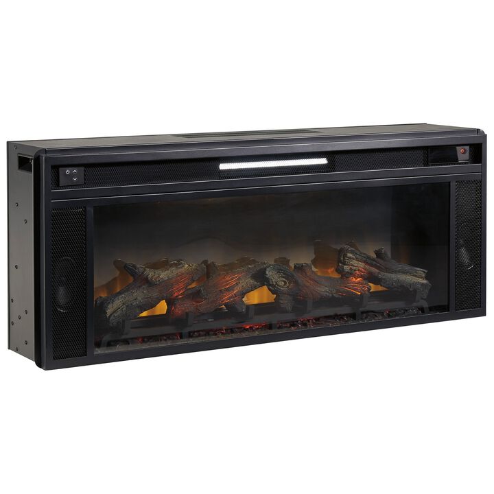 43 Inches Electric Fireplace Insert with Log Set Look, Black - Benzara